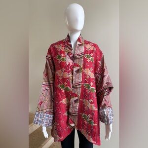 100% Silk Reversible Kantha Jacket, One Size